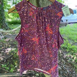 Chaps Red and Pink Asymmetrical Sleeveless Tank Top